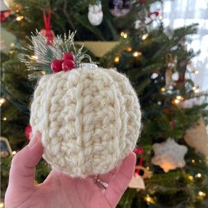 Handmade Cream with Gold Specks Knit Christmas Ornament